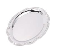 ASHATA Charmant Plateau de Service Ovale Décoratif en Argent, Plateau Vintage en Acier Inoxydable pour Apéritifs (28CM)