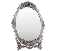 ASHATA Miroir de Maquillage de Bureau Rétro avec Bord perlé en Relief Floral, Miroir de Courtoisie Vintage avec Support, Décoratif Fonctionnel à Image Claire pour Commode, Décoration de Chambre