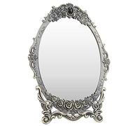 ASHATA Miroir de Maquillage de Bureau Rétro avec Bord perlé en Relief Floral, Miroir de Courtoisie Vintage avec Support, Décoratif Fonctionnel à Image Claire pour Commode, Décoration de Chambre