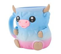 ASHATA Porte-gobelet de Pinte de Crème Glacée Vache Dessin animé PLA (BLUE) | Isolation à double paroi, base antidérapante, adorable motif de vache, étanche, avec fente pour cuillère, tasse de canette