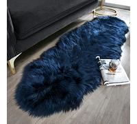 Ashler Tapis en Fausse Fourrure à Poils Longs, Ultra Doux, 61 x 182 cm, Lavable en Machine, décoration de Chambre, Chambre d'enfant, Salon, Bleu foncé