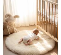 Ashler Tapis en Fausse Fourrure à Poils Longs Ultra Doux, 91 x 91 cm, Rond, Lavable en Machine, décoration de Chambre, Chambre d'enfant, Salon, Blanc