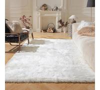 Ashler Tapis en Fausse Fourrure rectangulaire à Poils Longs Ultra Doux, 122 x 182 cm, Lavable en Machine, décoration de Chambre, Chambre d'enfant, Salon, Blanc