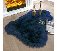 Ashler - Tapis Pelucheux à Poils Longs Ultra Doux en Fausse Fourrure de Mouton, Tapis Pelucheux à Poils Longs Lavable en Machine, pour Chambre à Coucher, Chambre d'enfant, Salon - Bleu Marine