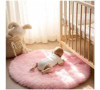 Ashler Tapis rond en fausse fourrure à poils longs, doux, lavable en machine, pour chambre d'enfant, salon, rose, 91 x 91 cm