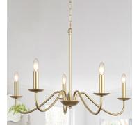 ASHUAQI Lustre Doré 5 Lumières Lustre Salon Classique, Suspension Luminaire Vintage Classique Style Bougie, Lustre Or pour Salle à Manger, Chambre, Cuisine, Couloir, Douille E14 Hauteur Réglable