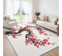 Asiatique Traditionnel 160x230 cm Tapis Salon Blanc Cassé Lavable Machine | Doux Antidérapant Japonais Art Rustique Plantes Branches Fleur Tapis Chambre Adulte Salle a Manger Descente de Lit Bureau