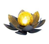 Asie jardin fleur de lotus décoration fleur de lotus solaire pour extérieur jardin lumière décoration lumières, craquelé verre métal feuilles gris, 1x LED, D 25 cm