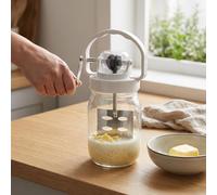 Asixxsix Baratte à Beurre, Machine à Beurre Manuelle à Manivelle de 1500 Ml avec Pot en Verre de qualité Alimentaire et Bois Composite, pour Fait Maison dans la Cuisine à Domicile