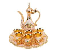 Asixxsix Ensemble de Carafe à Vin, Service à thé Turc Vintage inspiré du Château avec Plateau,Ensemble de Théière Vintage de 6 Tasses,Pot de 20 Cm et Tasses de 5 Cm pour Table à thé (blanc