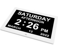 Asixxsix Horloge calendrier digitale, pour seniors, rappel de réveil, affichage de la date, utilisation flexible, gradation automatique, avec télécommande, pour personnes âgées (prise UE)