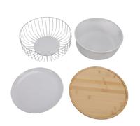 Asixxsix Panier à Fruits pour Comptoir de Cuisine, Grand Bol en Fil Métallique avec Couvercle en Bois, 30 Cm de Diamètre, pour Garder Votre Plan de Travail élégant, rangé