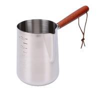 Asixxsix Pichet à Mousse de Lait 600 Ml | Tasse Mousseur à Lait en Acier Inoxydable avec Manche en Bois, Pichet à Vapeur Expresso, Tasse à Mesurer pour café