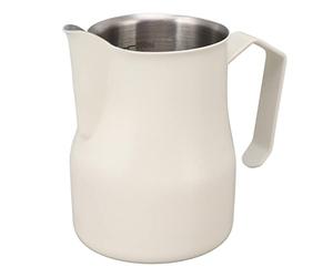 Asixxsix Pichet à Mousser le Laut, Pichet à Vapeur en Acier Inoxydable de 11,7 Oz, Facile à Netoyer, Bec en Métal, Tasse Barista Couler la Machine à Expresso, Mousseur à Lait (Blanc Mat 350ml)