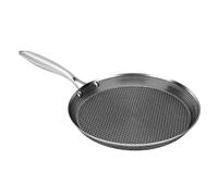 Asixxsix Poêle à Crêpes en Acier Inoxydable, Poêle Plate Antiadhésive à Fond Composite à 3 Couches pour Plaque Chauffante à Crêpes Tawa Dosa Tortilla, Compatible avec une Conduction (26CM)