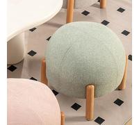 Asixxsix Tabouret Rond avec Repose-Pieds, Tabouret Champignon Multifonctionnel au Design Nordique avec Tissu en Coton et Lin en Bois Massif, pour Salon, Chambre à Coucher, Bureau (Green)