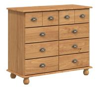 ASKIM Commode à tiroirs marron en pin massif 91 x 40 x 79 cm avec 8 tiroirs d'espace de rangement polyvalent pour salon, chambre à coucher, couloir, bureau, design moderne et vintage