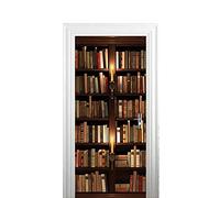 ASLKK Sticker Porte 3D Trompe l'oeil Effect, Livre De Bibliothèque Interieure Papier Peint Peintures Murales Imperméable Amovible Autocollants Auto-Adhésif pour Décoration Mur Papier Peint (77x200cm)