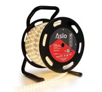 ASLO - Ruban LED 7W sur Enrouleur 25m - Guirlande Lumineuse Blanche 4000K - Pour Intérieur Extérieur Façade Maison Evènement