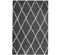 ASMA Tapis de salon Shaggy - Style berbère - 200 x 280 cm - Gris - Motif géométrique