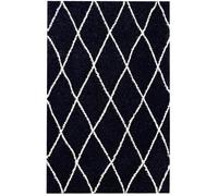 ASMA Tapis de salon Shaggy - Style berbère - 200 x 280 cm - Noir - Motif géométrique