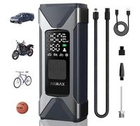 ASMAX Compresseur à Air Portatif 7500mAh, 11 BAR/160 PSI Gonfleur Pneus Voiture, 4 Unités BAR, PSI, kPa, KG/CM, pour Voiture, Moto, Vélo, Ballon, Lampe d'urgence & Batterie Externe Mobile - T10