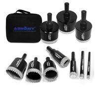 ASNOMY 10Pcs Scie cloche Diamantée Dentelée, Brasé Foret Trépan Diamant pour carrelage avec Moule EVA Gabarit guide de perçage,Couronne de forage Diamant Pour verre, porcelaine, pierre de granit
