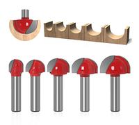 ASNOMY Fraise à Fond Rond Bois, 5PCS Router Bits 8mm Tige 12/16/ 19/22/25.4mm Fraise à gorges Carbure Queue Fraise à Rainurer pour Défonceuse Outil de Coupe Bit de Routeur