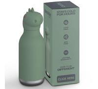 asobu Bestie Bouteille Bouteille d'eau isotherme en acier inoxydable avec tête d'animal souple amovible amusante à boire pour enfants et adolescents avec paille flexible réutilisable 473 ml (Dinosaure