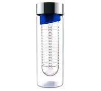 Asobu Bouteille d'eau en verre avec infuseur à fruits 20 oz. bleu/argent