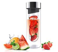 Asobu Bouteille d'eau en verre avec infuseur à fruits, Verre Acrylique Acier inoxydable, Fumé/argenté, 16 oz/480 ml SWG11-2441
