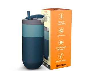 asobu Orbit Bouteille d'eau isotherme élégante avec couvercle pop-up et poignée de transport, parfaite pour le café glacé, les voyages et l'hydratation élégante