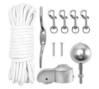 ASOFTY Kit d'accessoires pour mât de drapeau - Kit de réparation pour mât de 5,1 cm de diamètre - Avec boule, corde de 15 m, 4 mousquetons, cheville, surmatelas avec poulie pour décoration de jardin