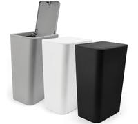 ASOUUNLD 3 PCS Poubelle Salle de Bain, Poubelle à Cosmétiques Modèle avec Couvercle à Pression 19.5 x 13 x 32.5CM pour Salle de Bain, Cuisine, Bureau, Chambre à Coucher (Noir, Blanc, Gris)