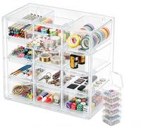 ASOUUNLD Boite de Rangement Tiroir Transparent, Organiseur de Bureau avec 12 Mini Tiroirs Organisateur Tiroir Empilables avec 6 Mini Boîte de Rangement pour Petites Pièces, Bijoux, Perles, Outils