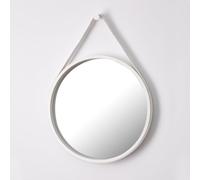 ASPECT M31W Miroir de courtoisie décoratif Mural en Bois avec Sangle en Cuir Blanc 50 cm de diamètre