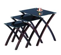 ASPECT Miami Lot de 3 Tables gigognes en Verre trempé Noir, Pieds en Bois Massif Finition wengé (Acajou)