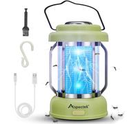 ASPECTEK Lampe Anti-Moustiques 2-en-1 Rechargeable avec Lanterne LED, Piège Électrique Portable USB-C, Tueur de Mouches et Moustiques IPX4 pour Camping, Patio, Jardin, Intérieur et Extérieur - Vert