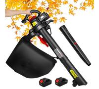 Aspirateur Broyeur de Feuilles sans Fil, Souffleur à Batterie 40 V | Vitesse d’air de 340 km/h avec 6 vitesses, sac 40 L et roues d’appui pour pelouses, terrasses et allées de jardin(2 Battery)