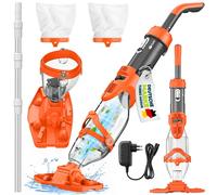 Aspirateur de piscine Tillvex orange/anthracite avec batterie et perche télescopique + filtre de rechange jusqu'à 15 m³ | Aspirateur de fond de piscine électrique | Nettoyeur de piscine avec filtre et