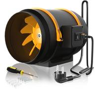Aspirateur de plafond, ventilateur de gaine, 200 mm, ventilateur de canalisation, ventilateur d'extraction, 230 V, silencieux, avec prise IEC, prise EU + câble d'alimentation EU de 1,5 m pour salle de