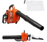 Aspirateur et souffleur de feuilles 2-en-1 Benzin – 25,4 ccm, moteur 2 temps. Broyeur de végétaux, souffleur portatif avec 2 tubes de soufflage et sac de ramassage, idéal pour le jardin, 7000 tr/min