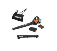 WORX Aspirateur-Souffleur sans Fil Brushless 40V WG583E, 2 en 1, Vitesse de 335km/h, 2 Modes de Vitesses pour Plus d'efficacité, Livré avec Harnais et Sac, 2 Batteries 4Ah et Chargeur Double