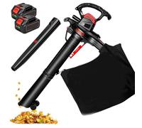 Aspirateur Souffleur Broyeur 3 en 1, Souffleur à Batterie 40 V | Vitesse d’air de 340 km/h avec 6 vitesses, sac 40 L et roues d’appui pour jardins, terrasses et allées de jardin(4 Battery)
