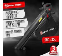 Elem Garden - Aspirateur souffleur broyeur de feuilles Technic 3000W - 270 km/h - 10:1 - Sac 35L