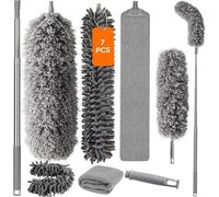 Aspirateur télescopique avec chiffon en microfibre, couleur 7-Gris, pour les plafonds hauts, longueur max. 55-254 cm, avec embout pour les coins et tige télescopique.