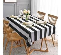ASPMIZ Nappe rectangulaire à Rayures Noires et Blanches pour Tables rectangulaires, à Rayures géométriques, imperméable, en Polyester, pour Cuisine, Salle à Manger, 152,4 x 213,4 cm