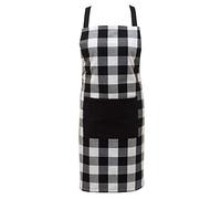 Asquare Tablier de cuisine 65 x 85 cm - Tablier respirant 100% coton - Tablier de cuisine réglable avec 2 grandes poches - Tablier de barbecue pour homme et femme, Noir/blanc (carreaux)