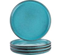 Assiette à dessert, céramique, 4 pièces, assiette à gâteau, bleu, 20 cm, assiette plate pour le petit déjeuner, vaisselle, set d'assiettes pour 4 personnes, bleu