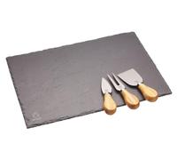 Assiette à fromage en ardoise avec 3 couteaux, ensemble de 4 pièces, 35x25 cm